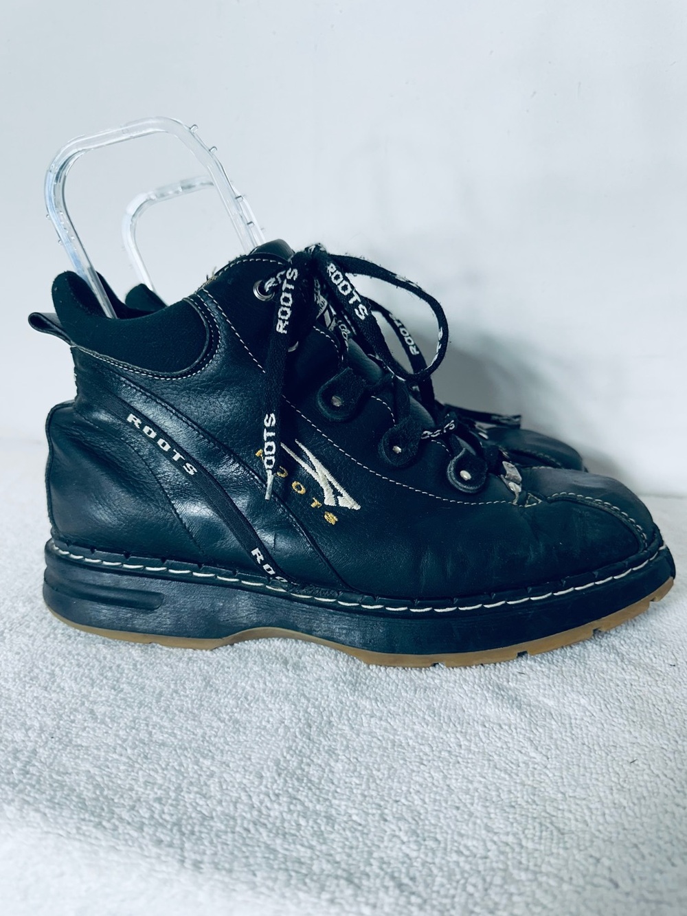 Vintage 90s Y2K Roots Tuff Black Leather Gorpcore Hiking Utility Gringe Boots 46